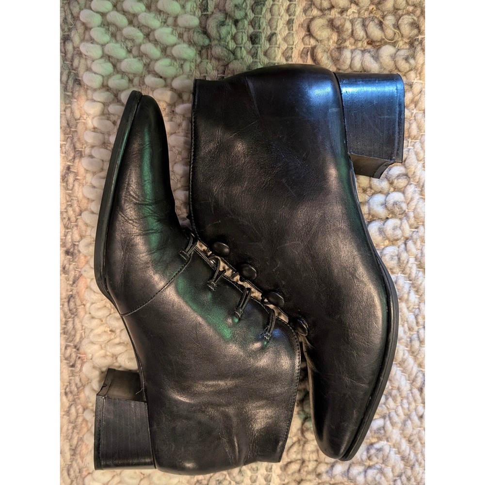 VTG Sudini Made in Italy Black Leather Ankle Boots Steampunk Victorian Goth 8.5 - Picture 4 of 8